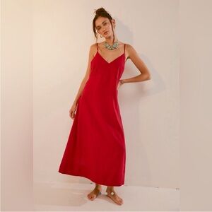 Free People Emmers Linen Midi Dress Size XS Red NWOT